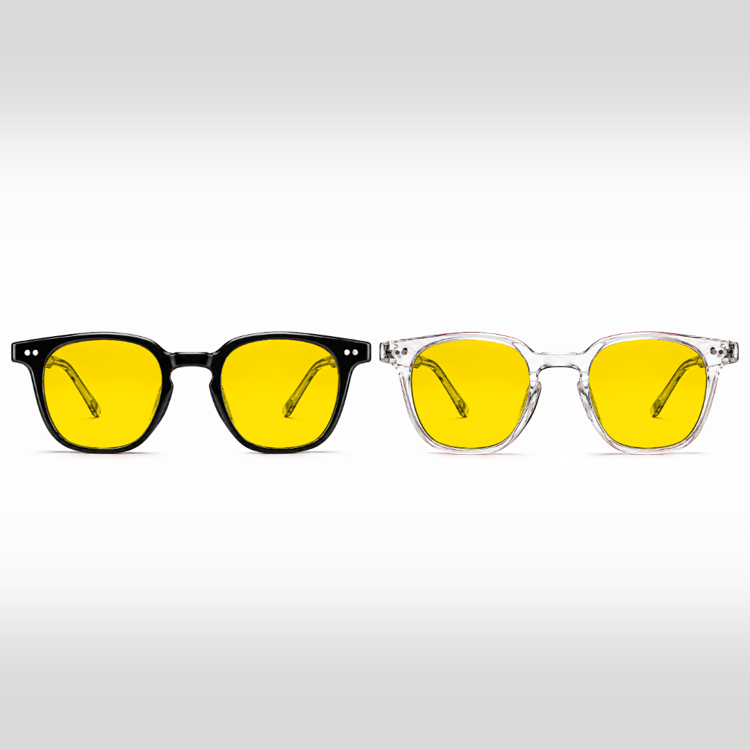 Galileo Duo – occhiali filtro luce blu con lenti gialle, montature nera e Crystal trasparente