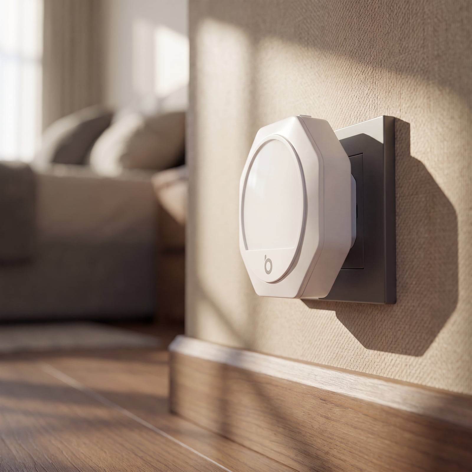 Luce notturna bianca spenta di giorno sulla parete di una camera da letto