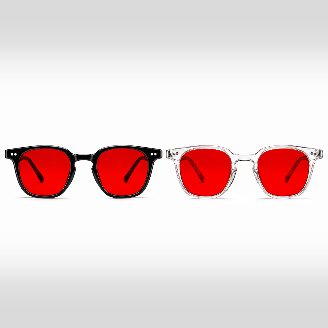 Da Vinci Duo – occhiali filtro luce blu con lenti rosse, montature nera e Crystal trasparente
