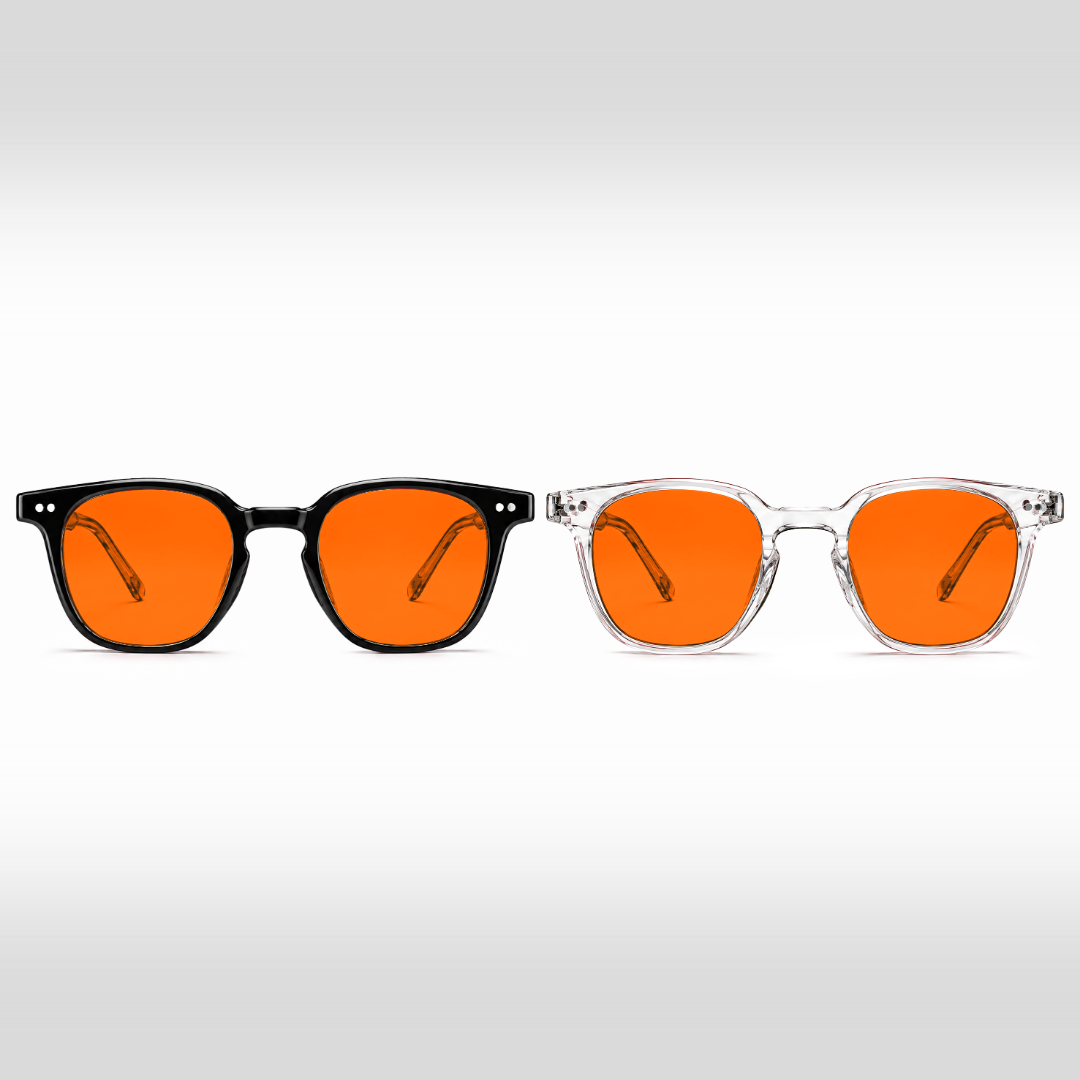 Newton Duo – occhiali filtro luce blu con lenti arancioni, montature nera e Crystal trasparente