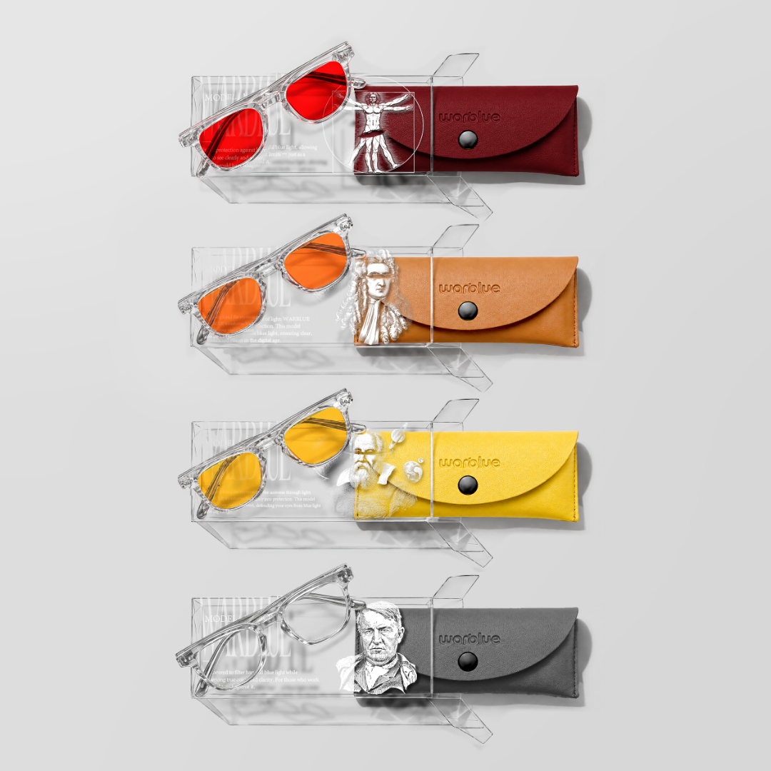 Pack Completo WARBLUE Crystal – occhiali Da Vinci, Newton, Galileo ed Edison con montature Crystal e collector's box